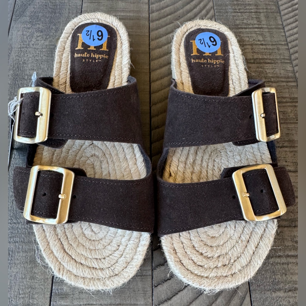 Haute Hippie Dark Brown Suede Buckle Slide Sandals Women’s Size 6.5 (NWOT) - Picture 6 of 12